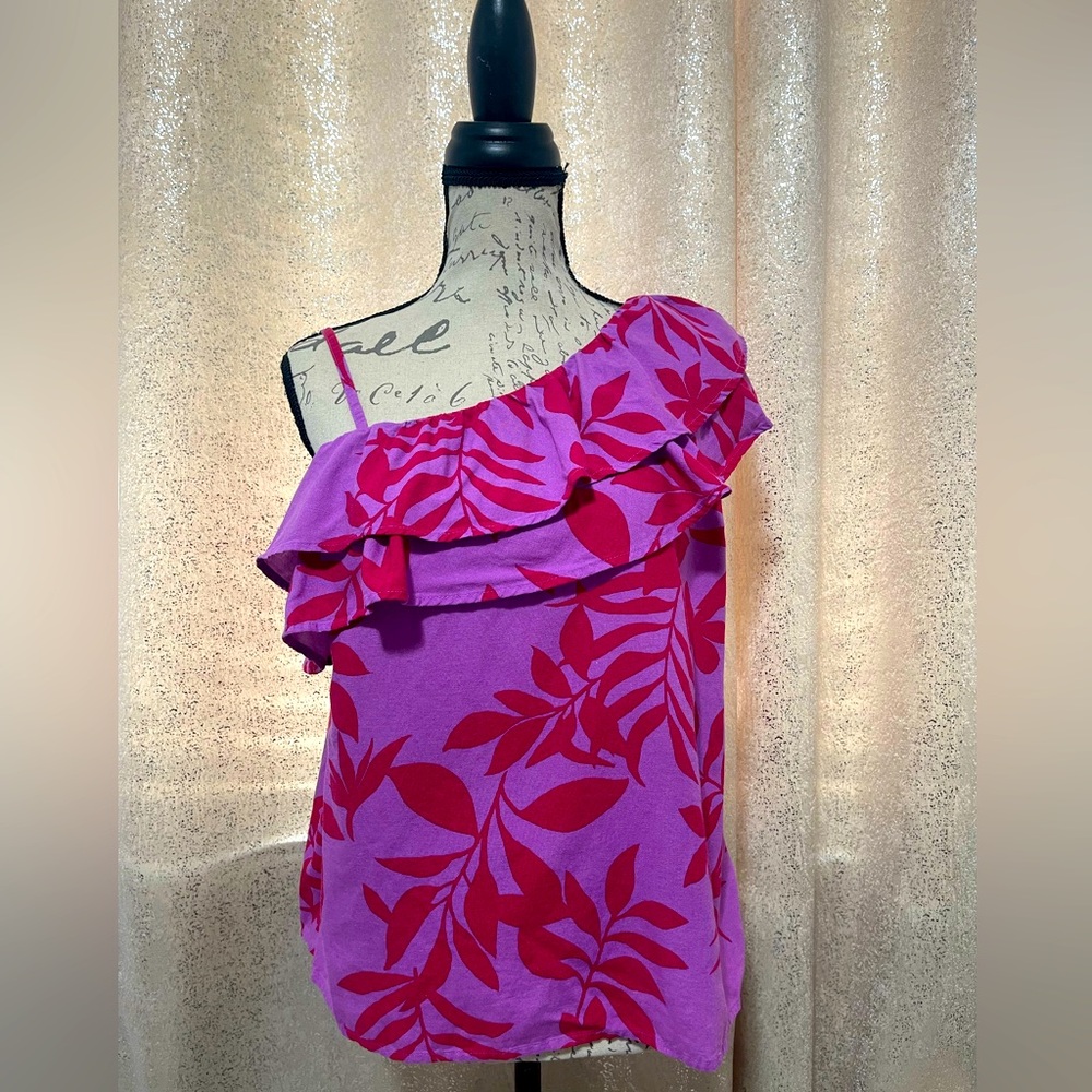 Old Navy Pink and Red One-Shoulder Blouse